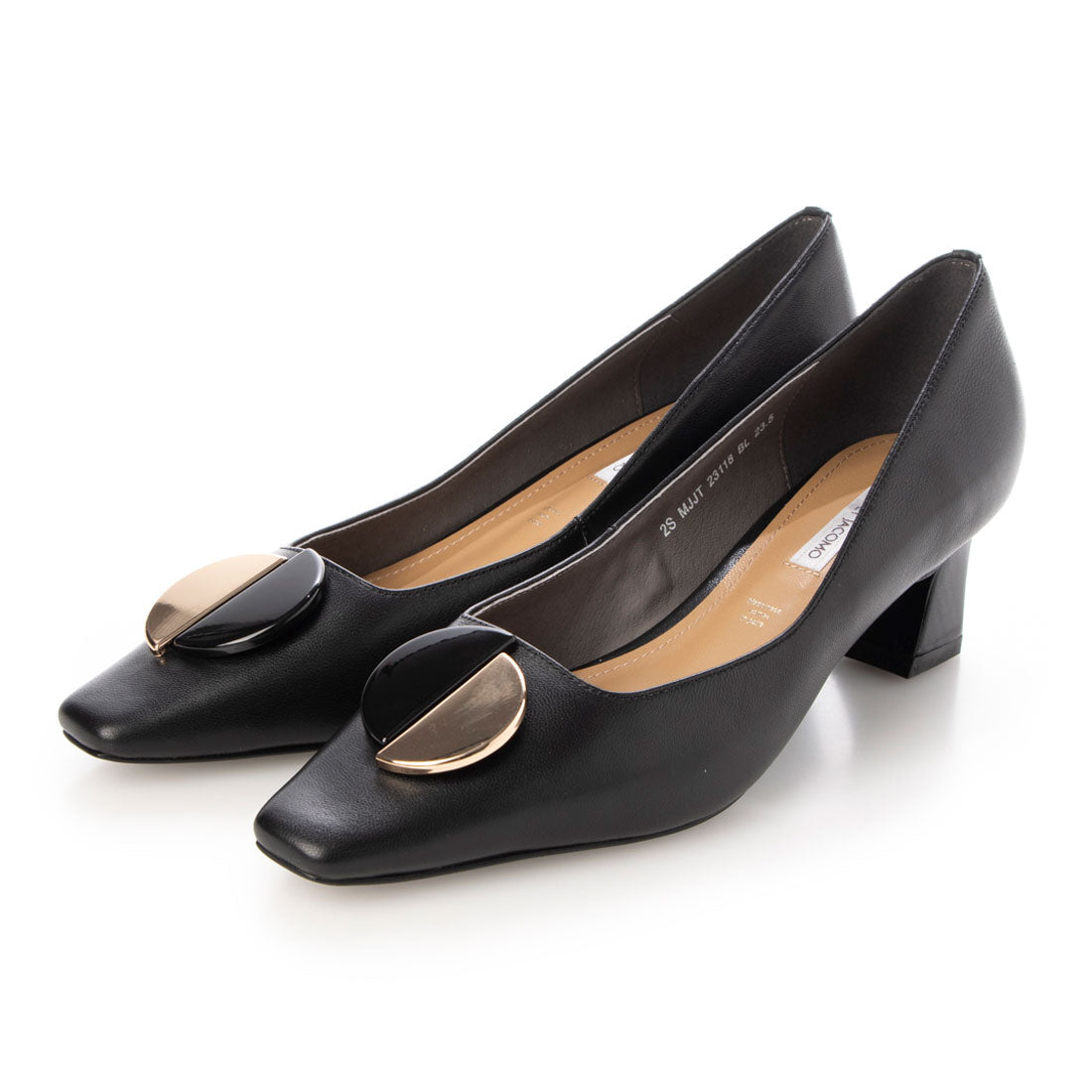 モード エ ジャコモ MODE ET JACOMO バックルモチーフスクエアトゥパンプス (ブラック) ブラック