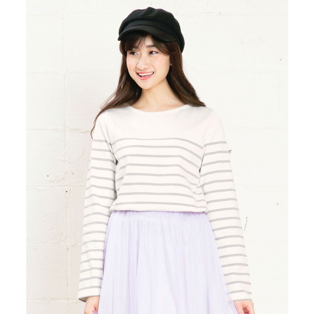 コウベレタス KOBE LETTUCE 【コットン100%】ボーダーカットソー【パネル】,オフ×グレー