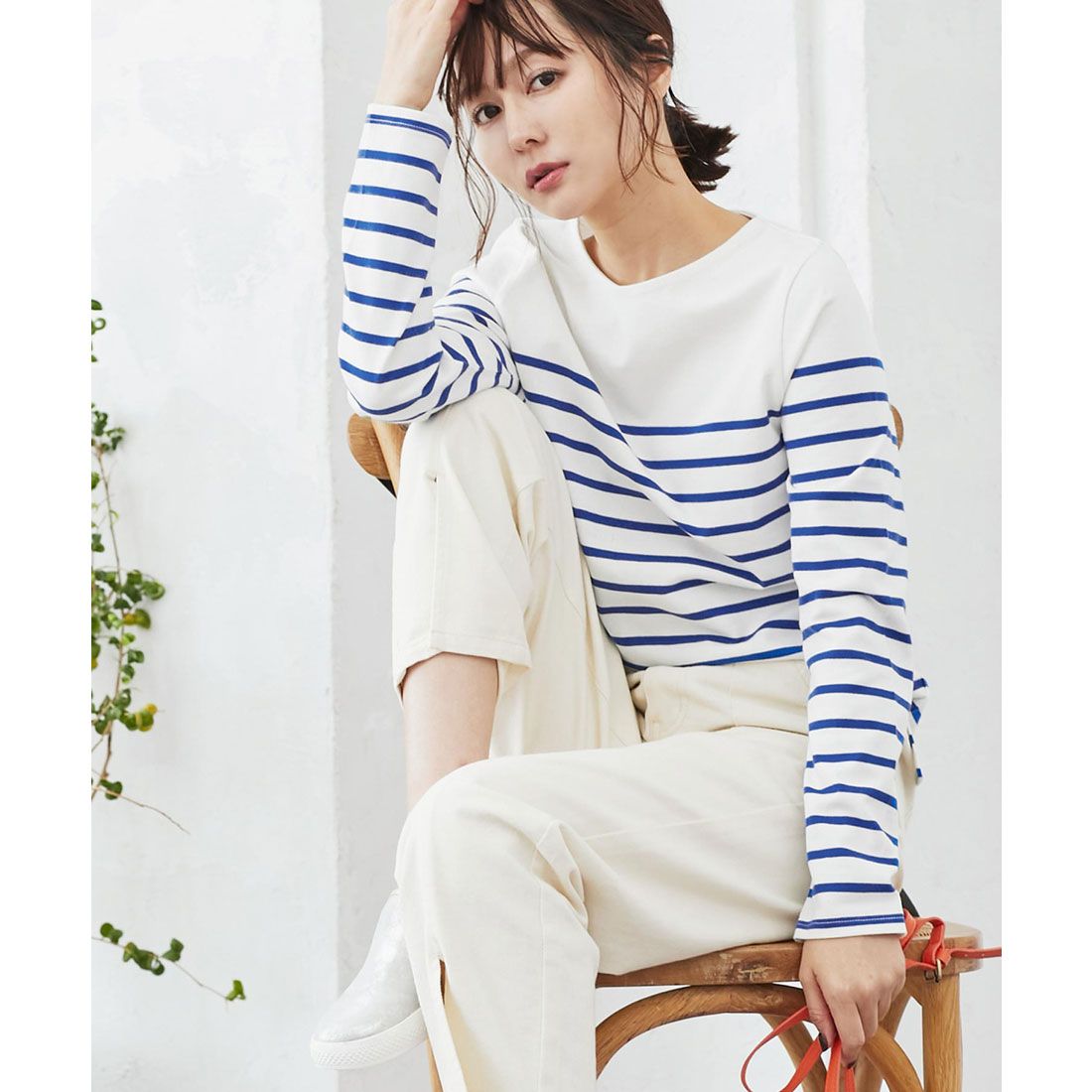 コウベレタス KOBE LETTUCE 【コットン100%】ボーダーカットソー【パネル】,オフ×ブルー