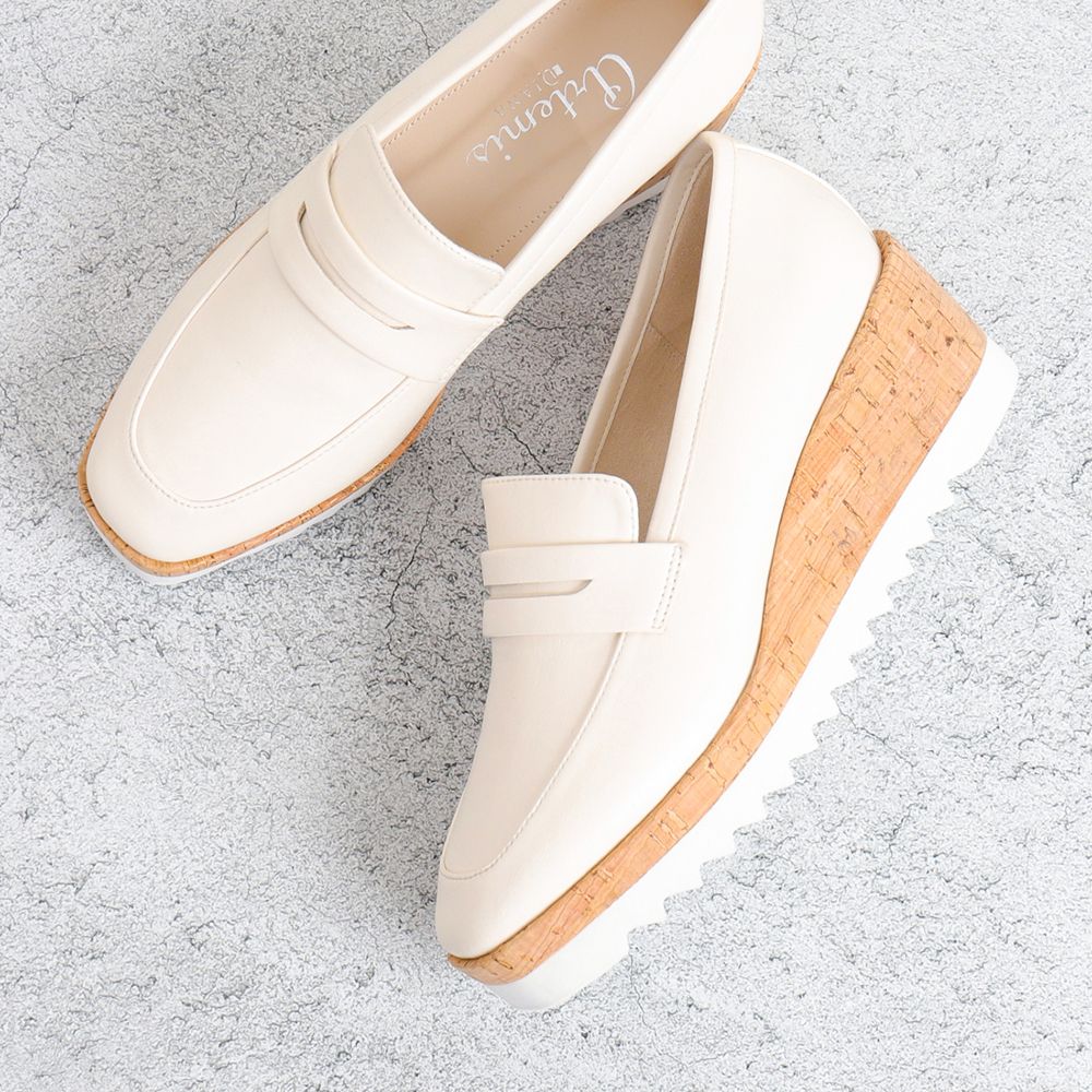 Artemis by Diana cork platform square toe loafers