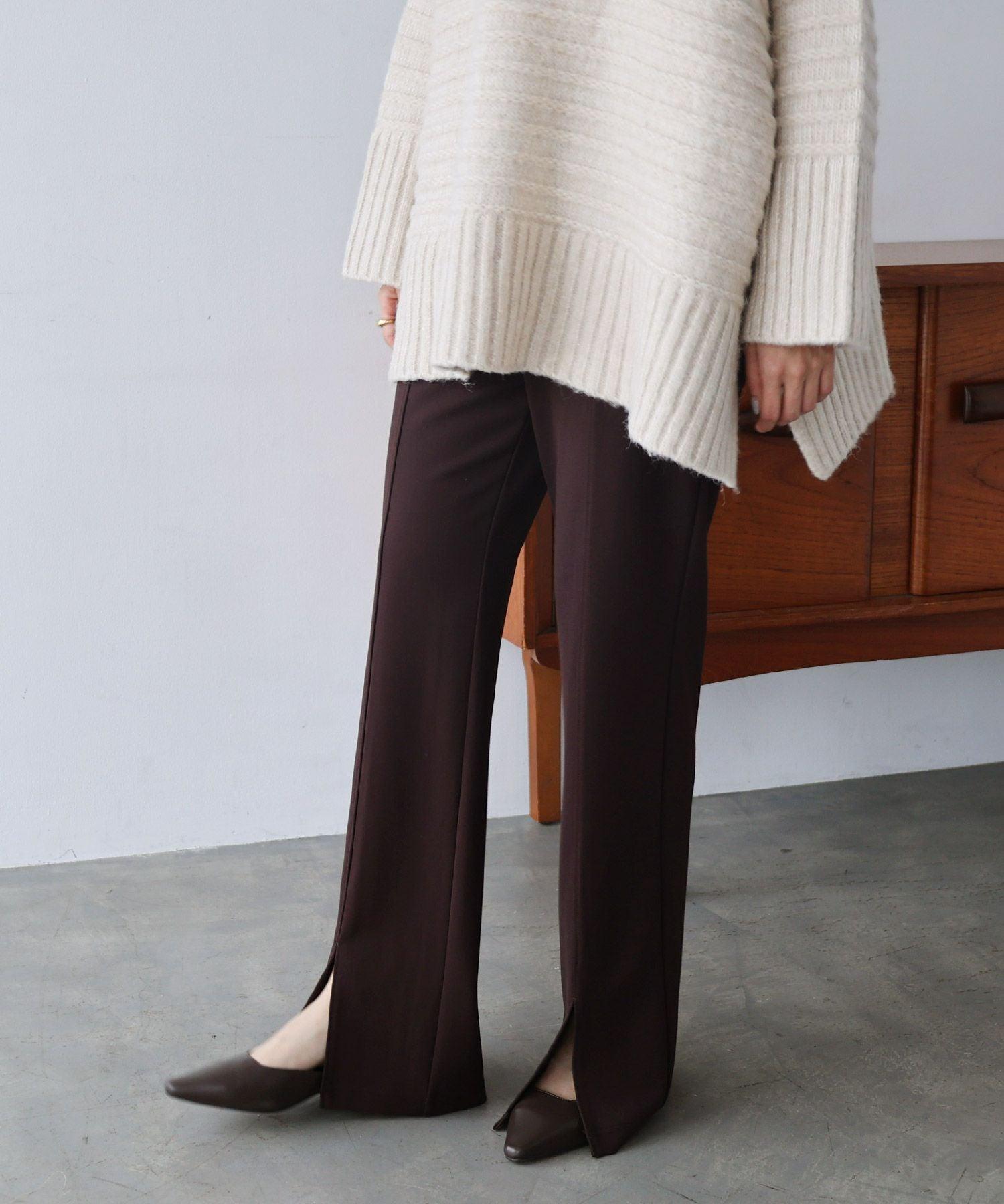 アンドミー andme ポンチ フレア パンツ,チャコールブラウン