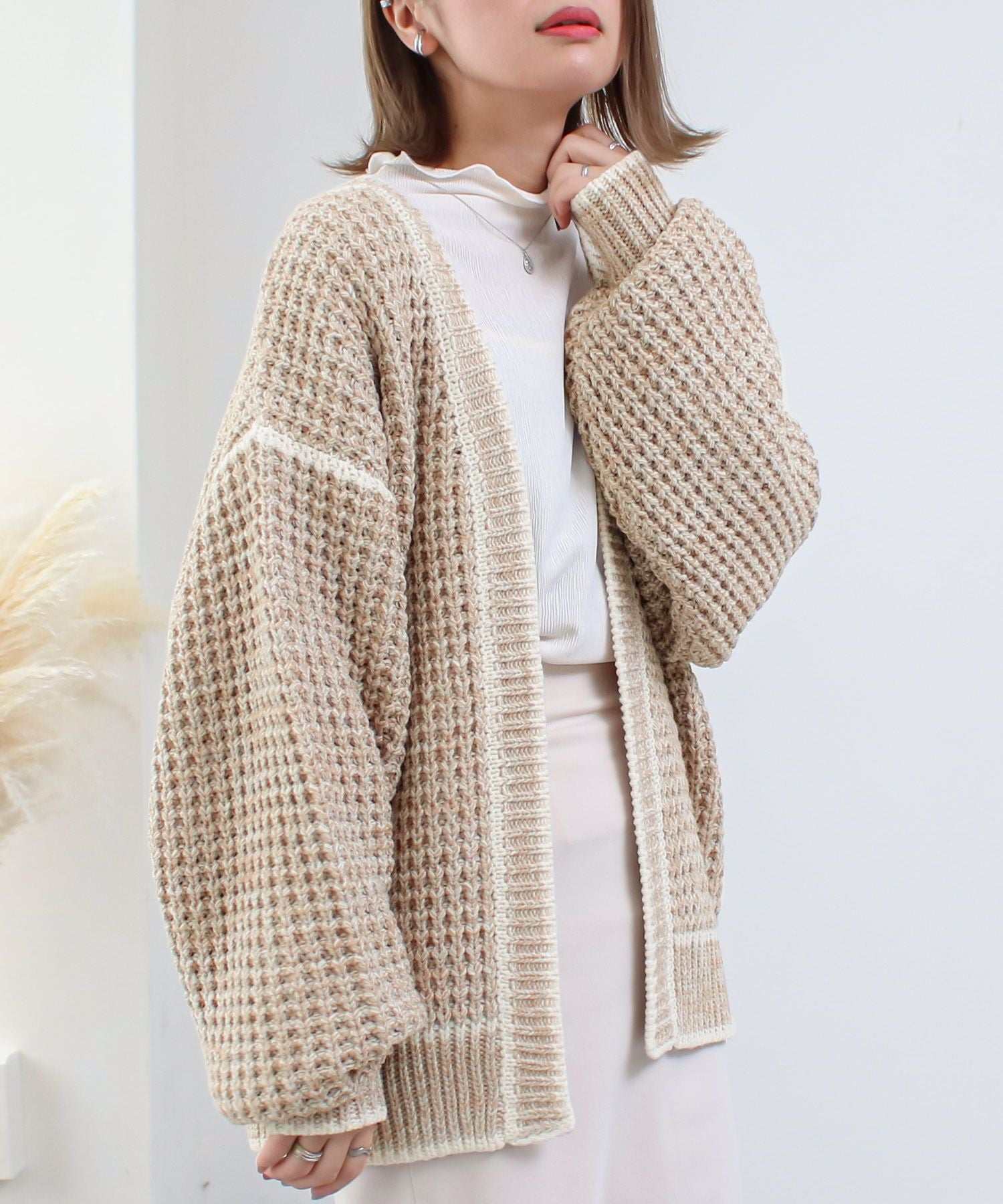 ソーシャルガール SocialGIRL ミックスニットカーディガン,ベージュ