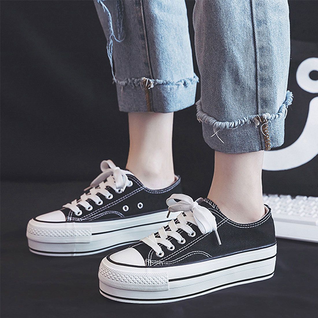 スニーカー レディース 厚底 韓国,ブラック