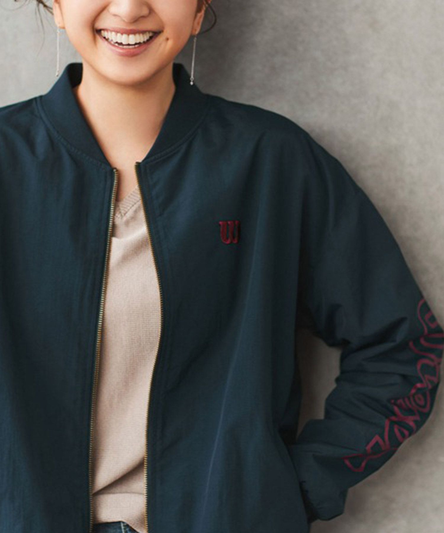 ラナン RANAN <Wilson/ウィルソン>裏フリースロングブルゾン,ネイビー