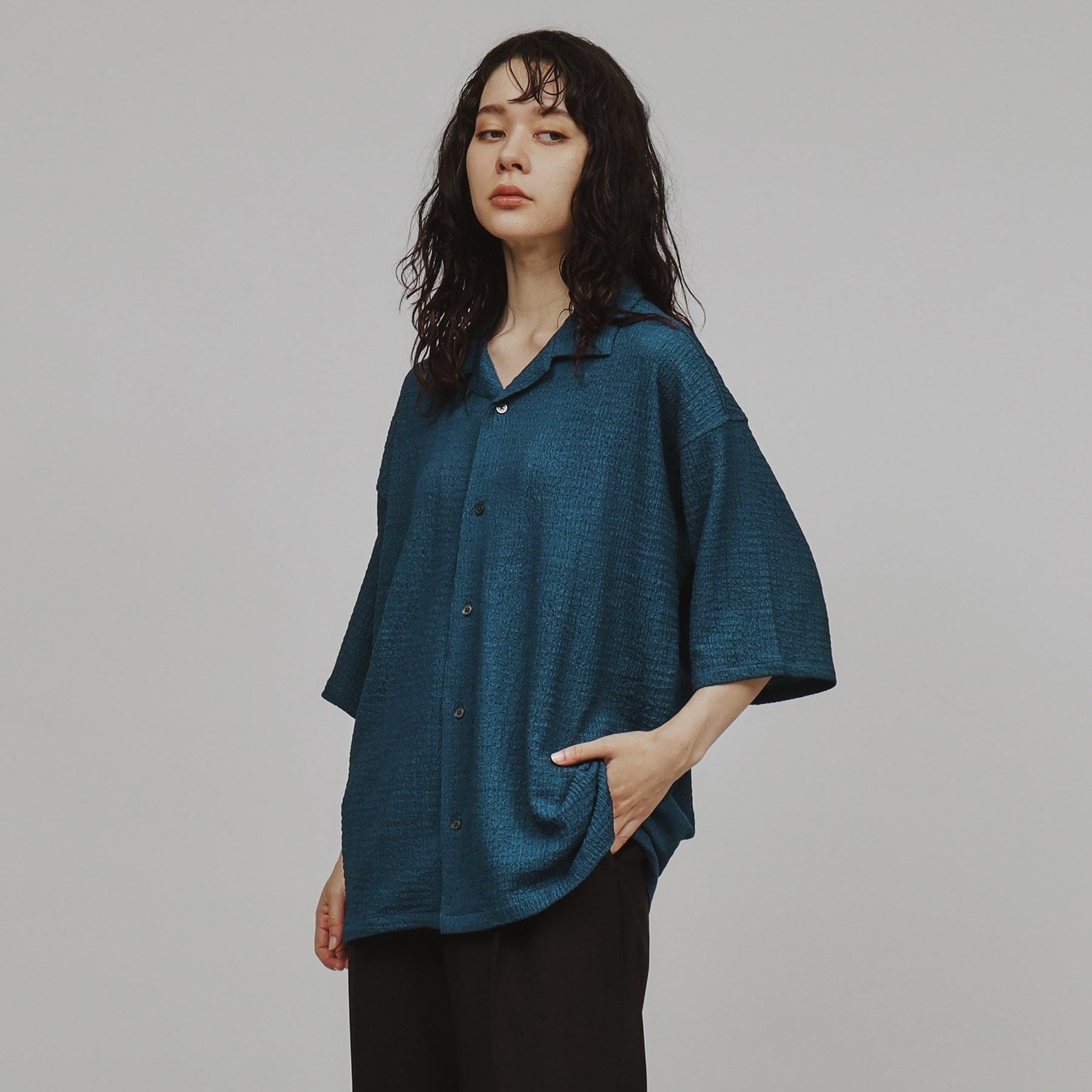 TK Takeo Kikuchi Crepe Open Collar Shirt