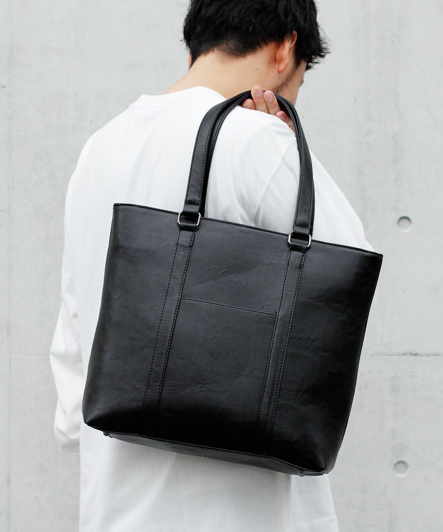 ヴィータフェリーチェ VitaFelice トートバッグ メンズ A4 ノートPC収納 自立 肩掛け 通勤通学 ビジネスバッグ カッチリ フェイクレザーバッグ 秋冬,BLACK