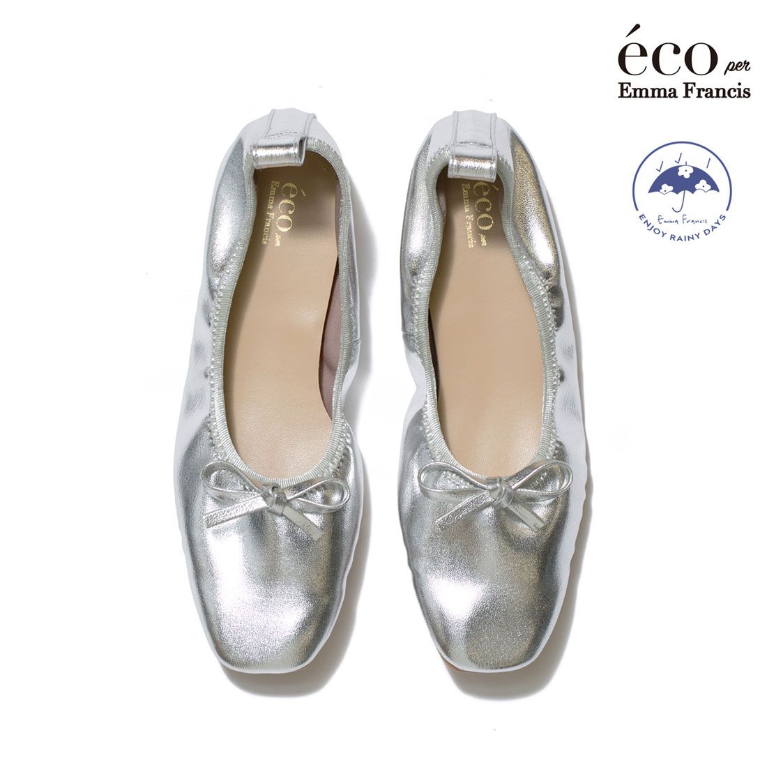 【24SS】エマ フランシス Emma Francis フラット バレエシューズ,シルバー アップルレザー