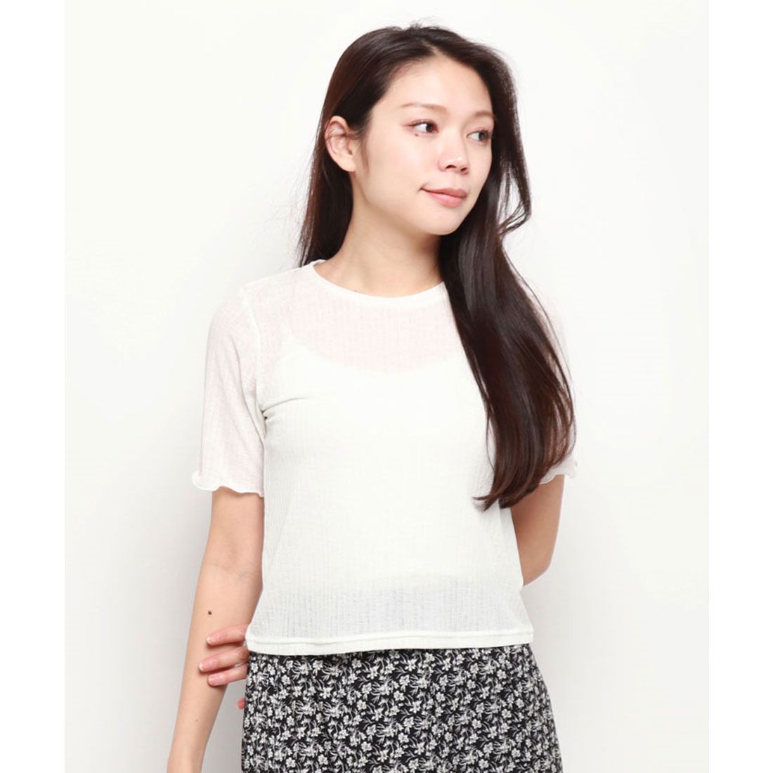 レイカズン Ray Cassin シアーリブメロープルオーバー,オフホワイト