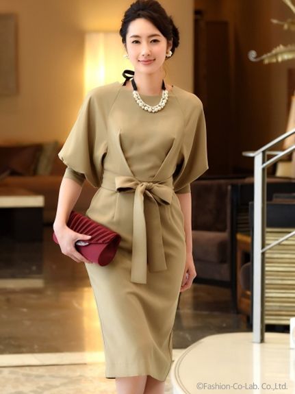 バルーンスリーブワンピース,ベージュ