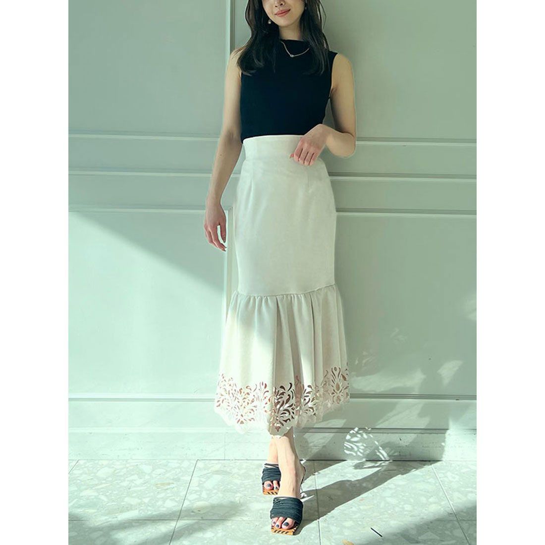 エイミーイストワール ドットノースリーブシャツ フリーサイズ eimy istoire Sleeveless compact knit top