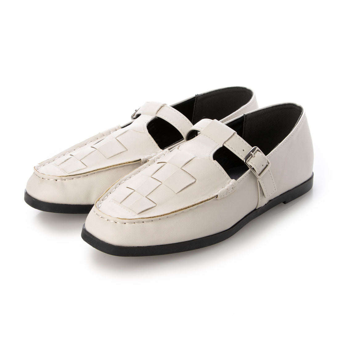 スクランブル Scramble 秋冬新作レディースシューズ メッシュストラップローファー (アイボリー) アイボリー