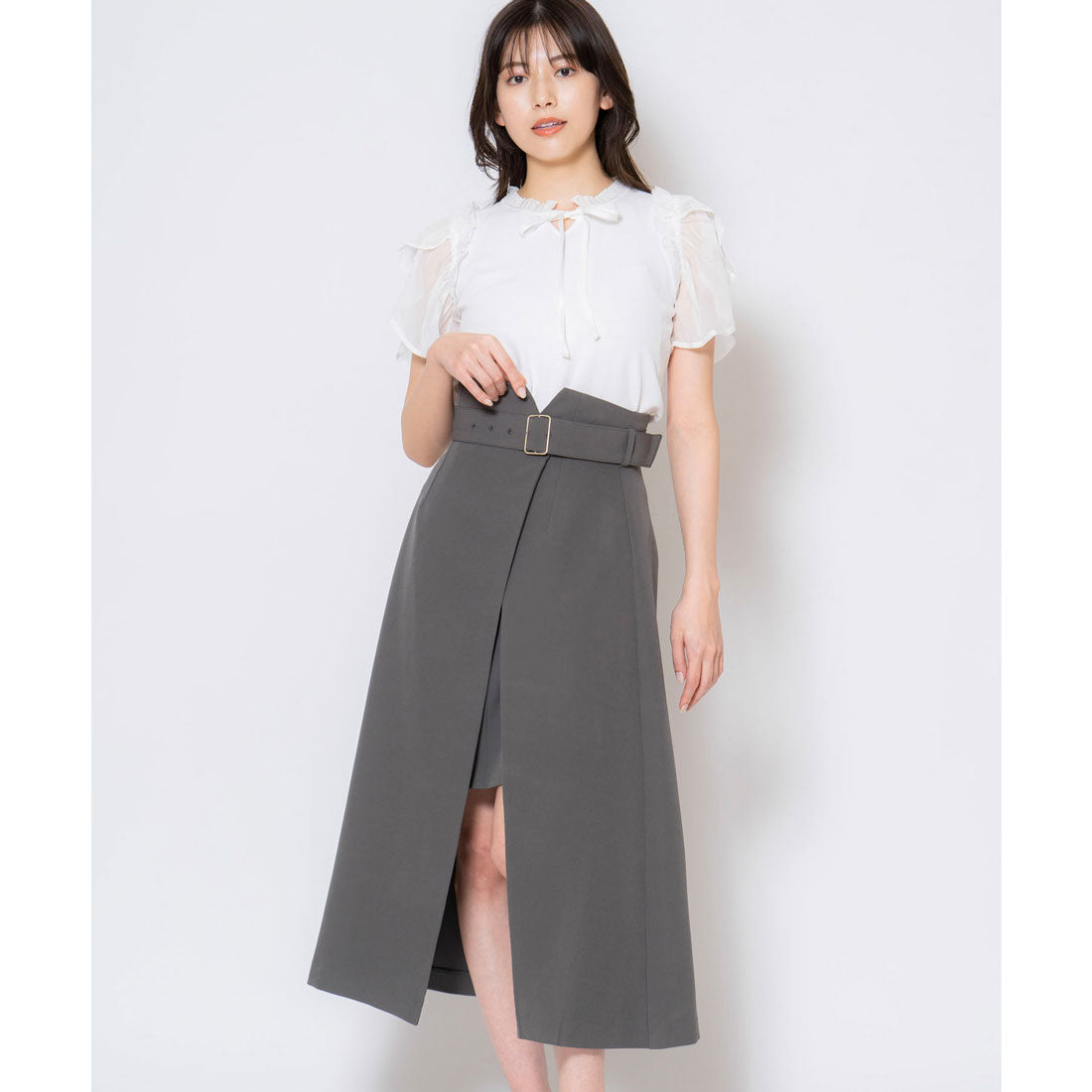 ノエラ Noela 2WAYスリットスカート (チャコールグレー) チャコールグレー