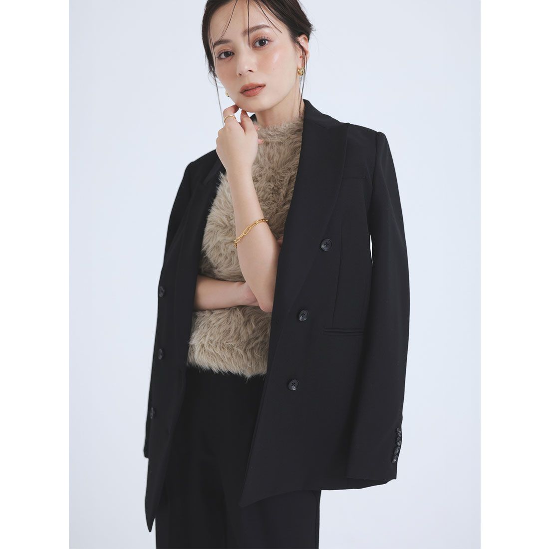 anuans ウールテーラードジャケット アニュアンス anuans ウールギャバジンダブルテーラードジャケット