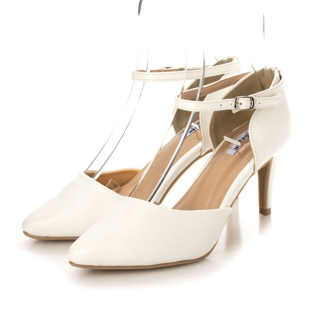アタガール attagirl 8cm ハイヒール ポインテッドトゥ ストラップ セパレート パンプス,ホワイトスムース
