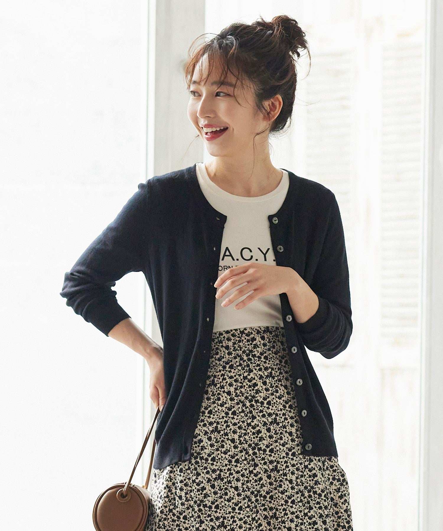 コウベレタス KOBE LETTUCE 洗えるシルクタッチカーディガン【丸首ミディアム丈】(ブラック) ブラック