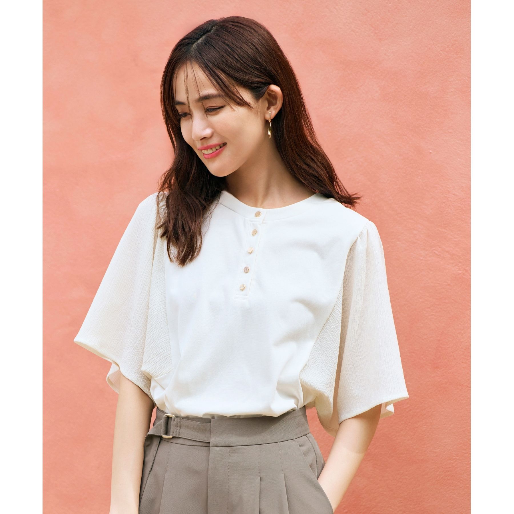 グローブ grove <接触冷感・UVカット・前後2WAY>異素材スリーブプルオーバー,オフホワイト(003)