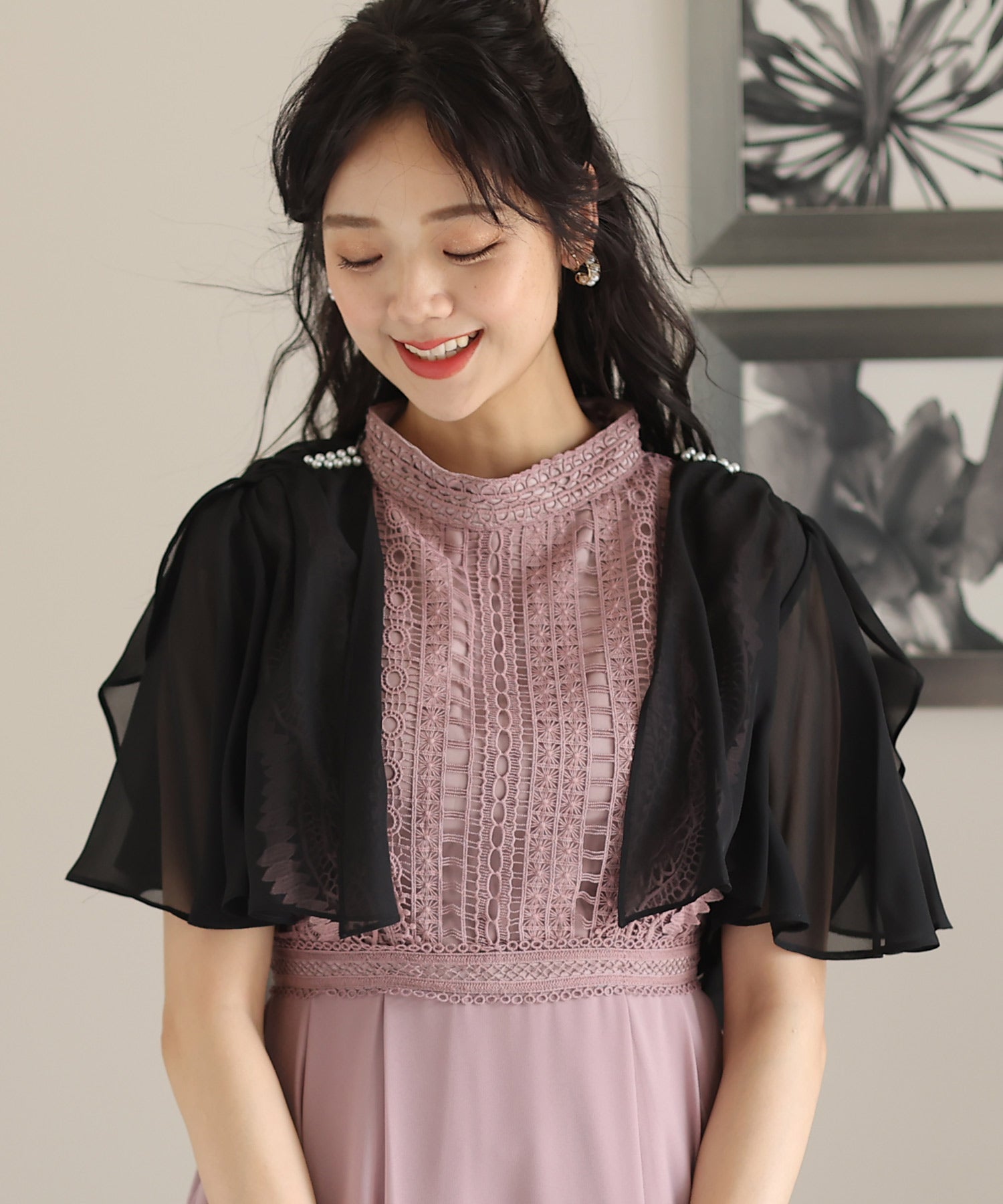 プールヴー PourVous リボンが心揺らめくリボンボレロ/結婚式フォーマル・ドレス羽織りパーティーや二次会・同窓会対応 長袖 (ブラック) ブラック