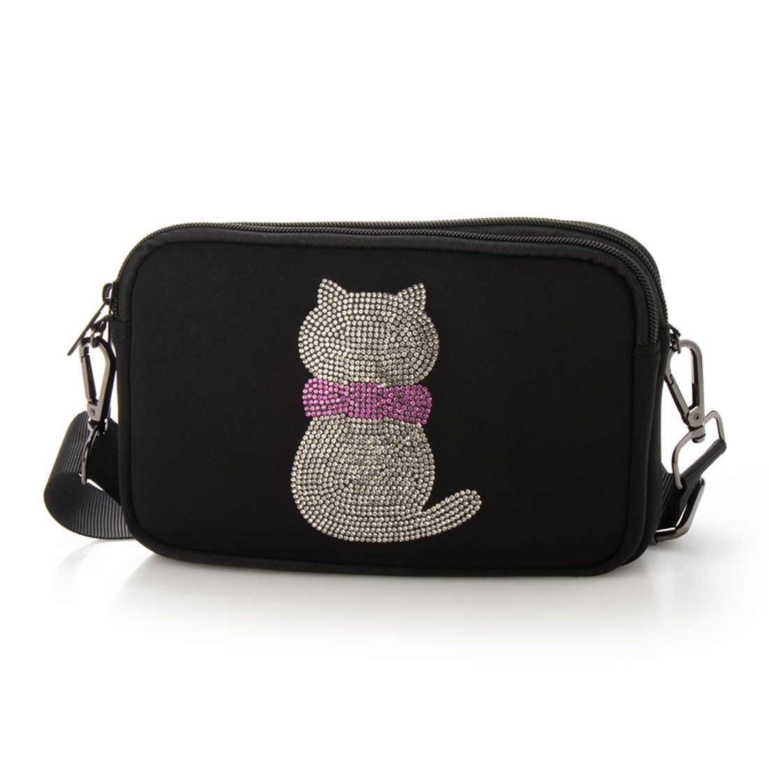 ビビ BIBI 横型ポーチ,ネコリボン/ブラック