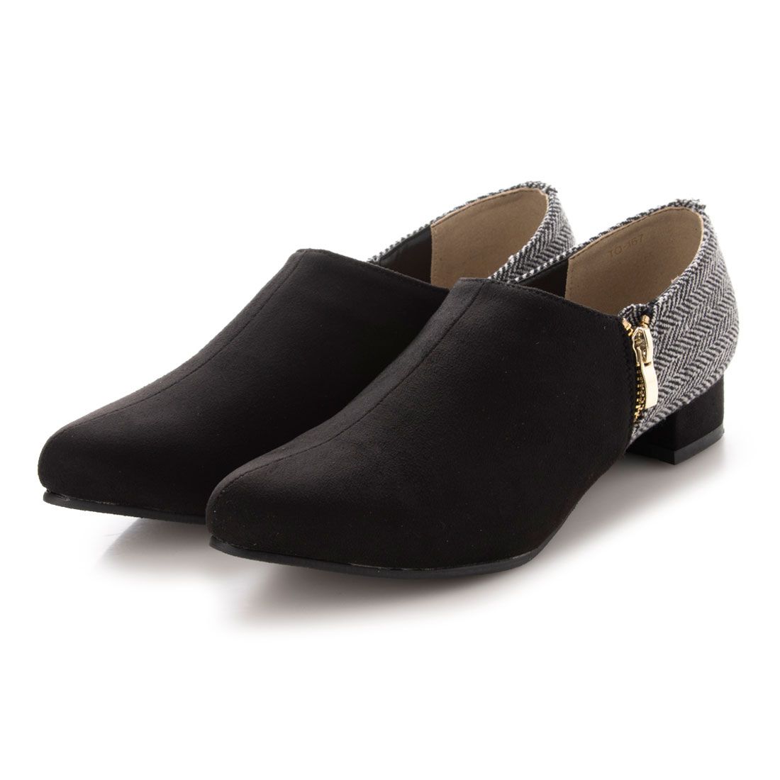 トドス todos TO-167 サイドジップ バイカラー パンプス,ブラック×ツイード