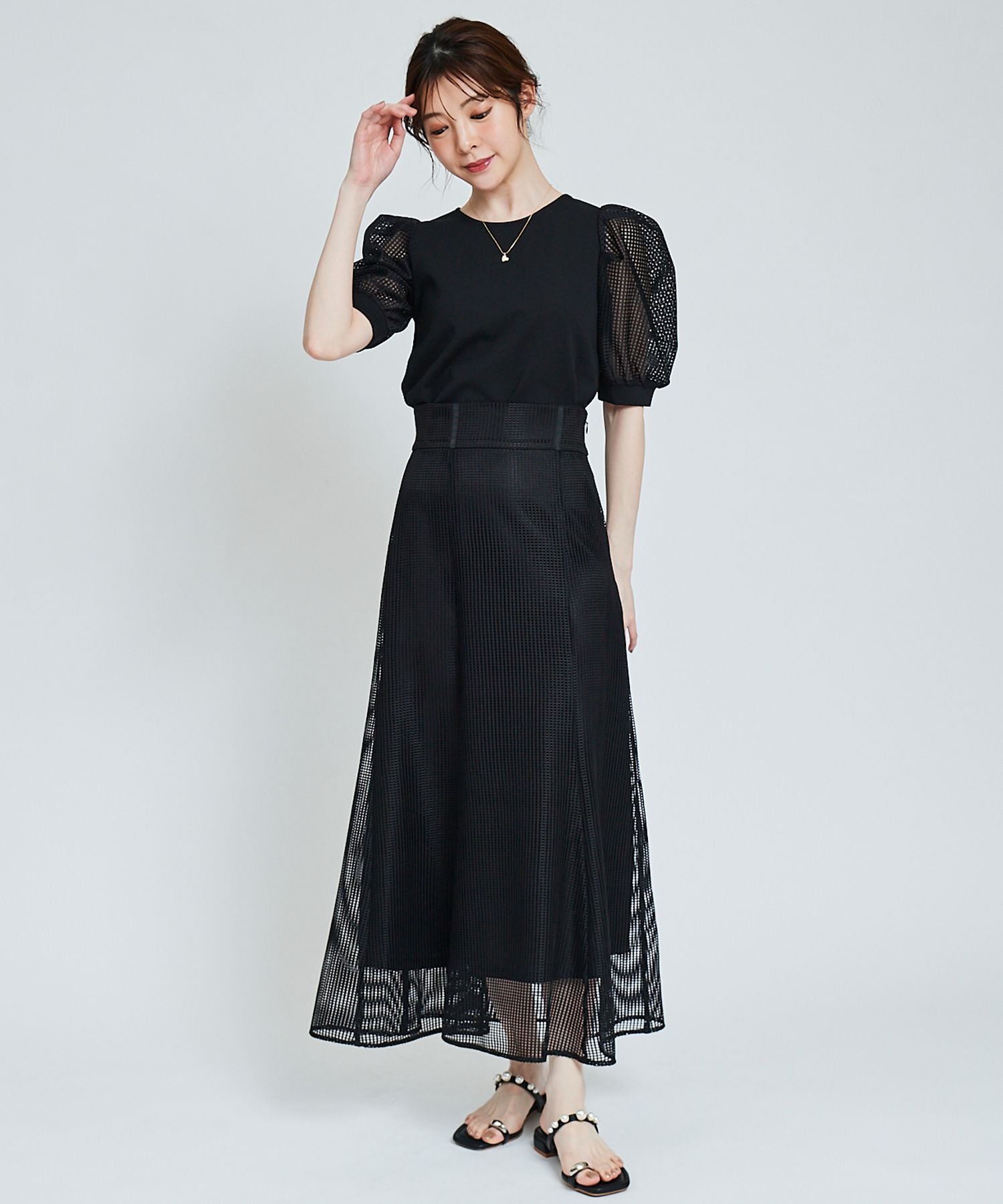 トランテアン ソン ドゥ モード 31 Sons de mode メッシュレースマーメイドスカート,ブラック