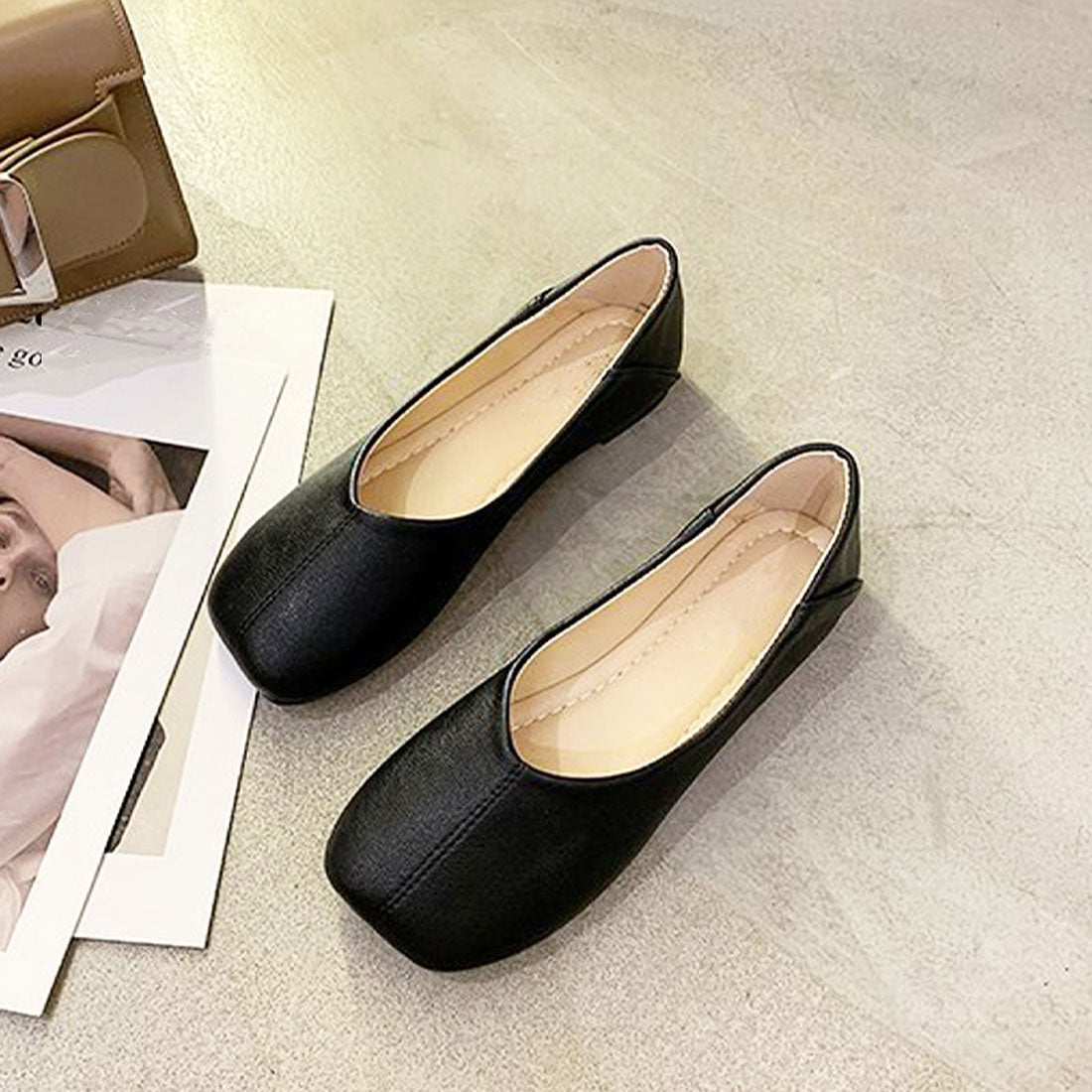 アミュレット Amulet フラットパンプス レディース シューズ シンプル ぺたんこ カジュアル 柔らか素材 (ブラック) ブラック