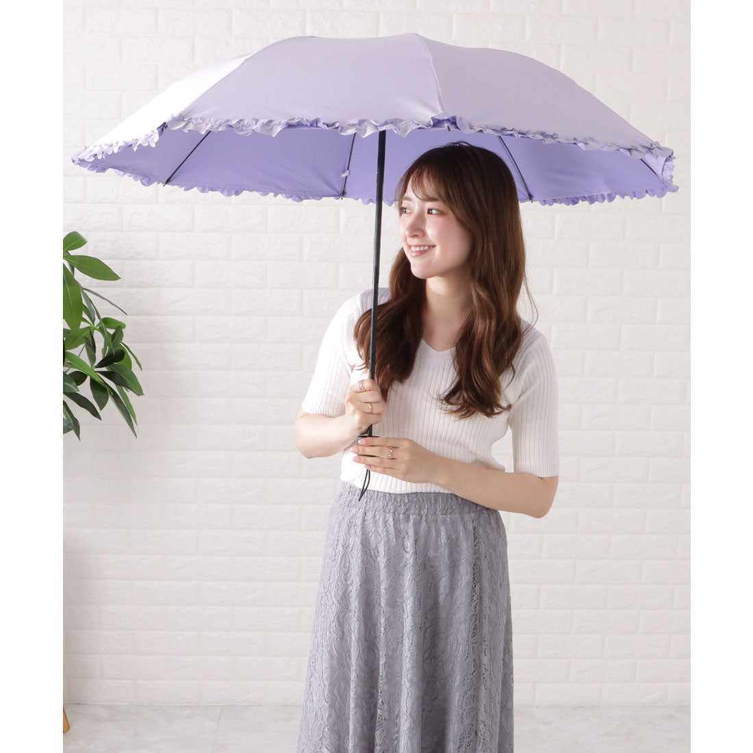 レースレディース Lace Ladies 二段階式フリル付き晴雨兼用傘 (パープル) パープル