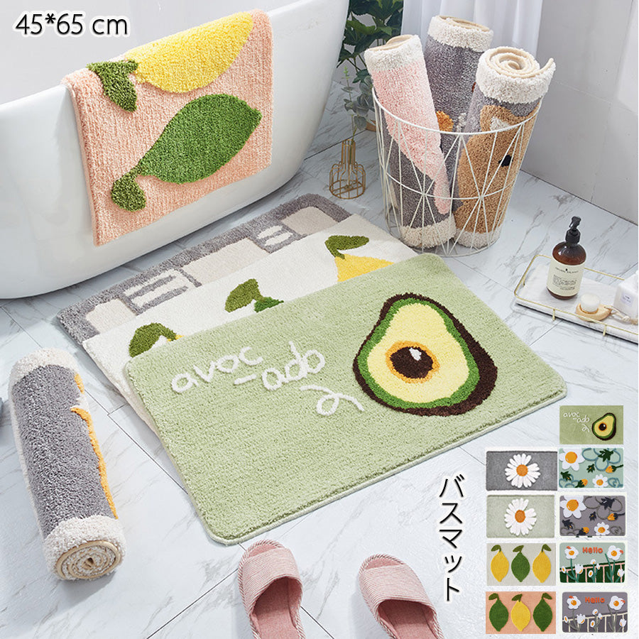 ショッピングゴー shoppinggo バスマット 足ふきマット 玄関マット 浴室マット 滑り止め マイクロファイバー トイレマット お風呂 マット (レモンホワイト) レモンホワイト