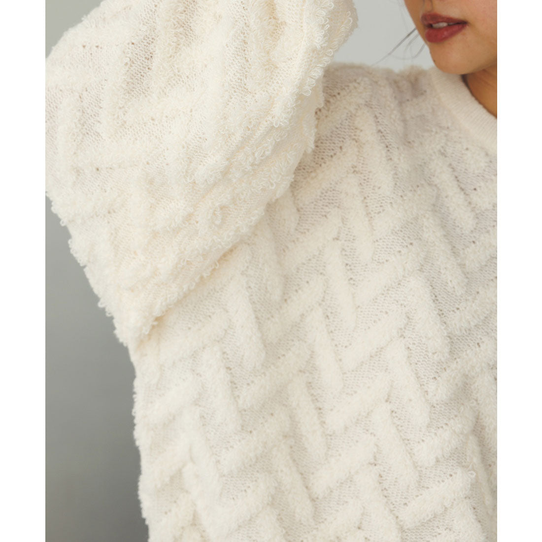 ハンチ hunch モヘアタッチヘリンボーン柄編みニット (オフホワイト) オフホワイト