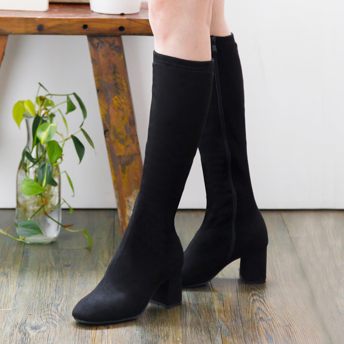 アタガール attagirl スクエアトゥロングブーツ (ブラックスエード) ブラックスエード