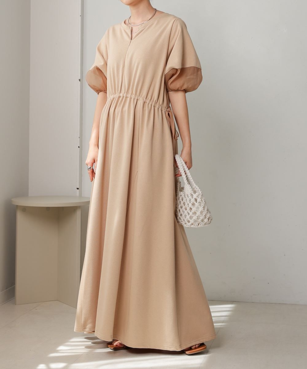 バブ Bab 前後2WAY袖オーガンジーフレアーワンピース