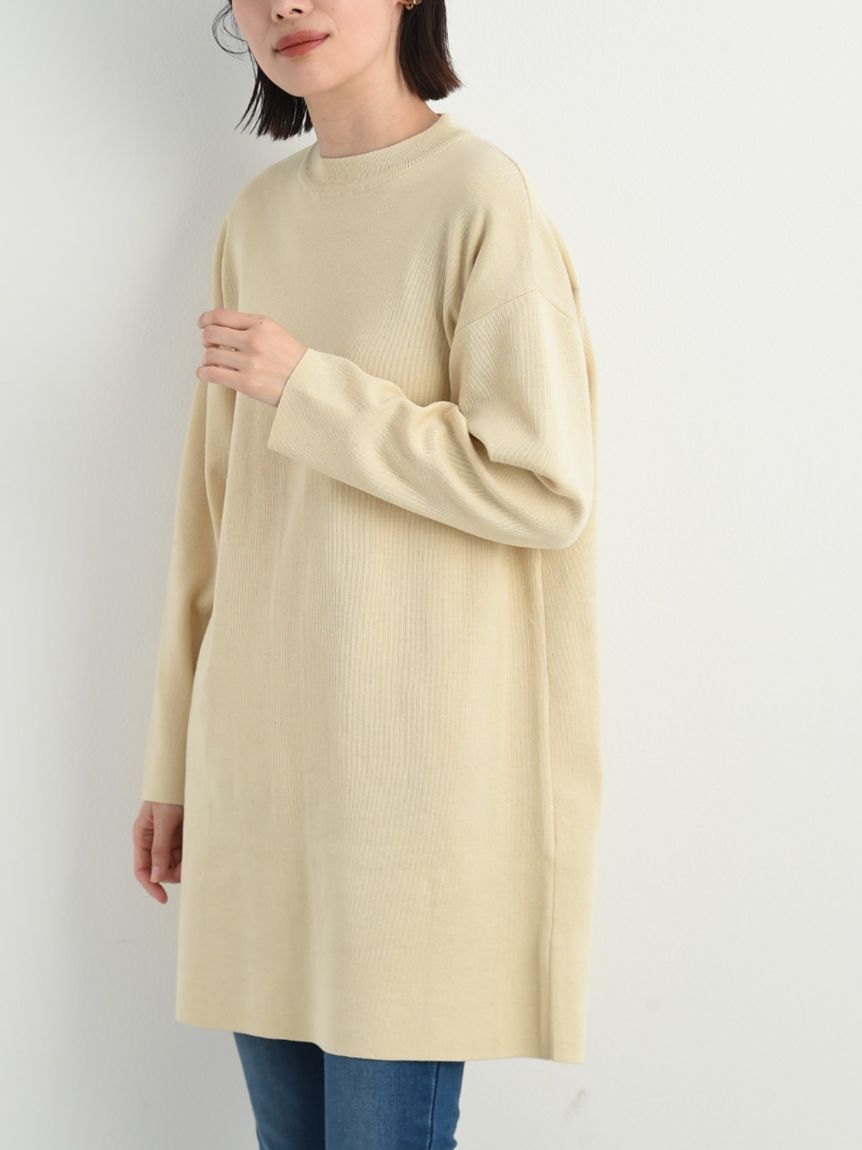 インタープラネット INTERPLANET ゴム地ミニ釦ハイネックチュニック