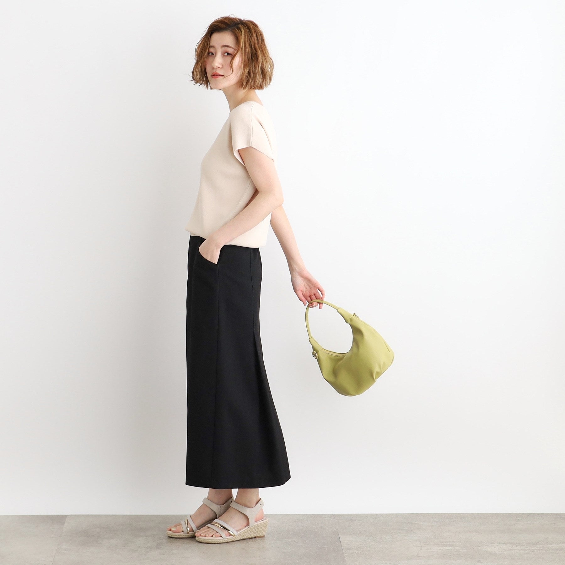 グローブ grove 【夏に嬉しい機能付き】やわらかドライタッチフレンチスリーブニット (ピンク(074)) ピンク(074)