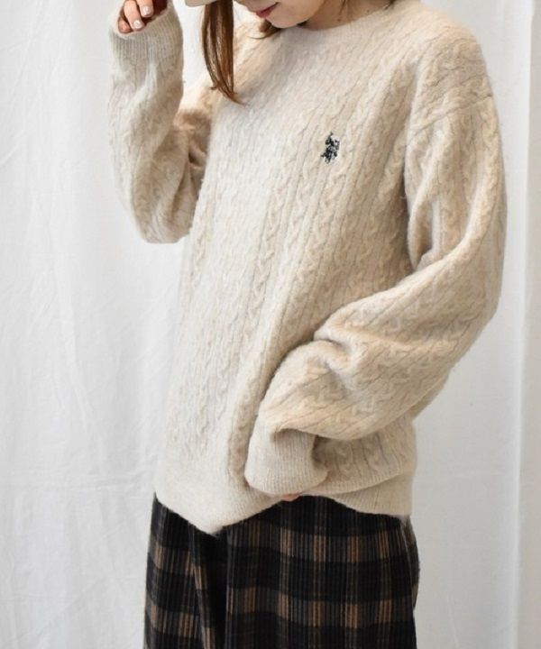 ラナン Ranan <U.S.POLO ASSN./ユーエスポロアッスン> ワンポイントケーブルニット