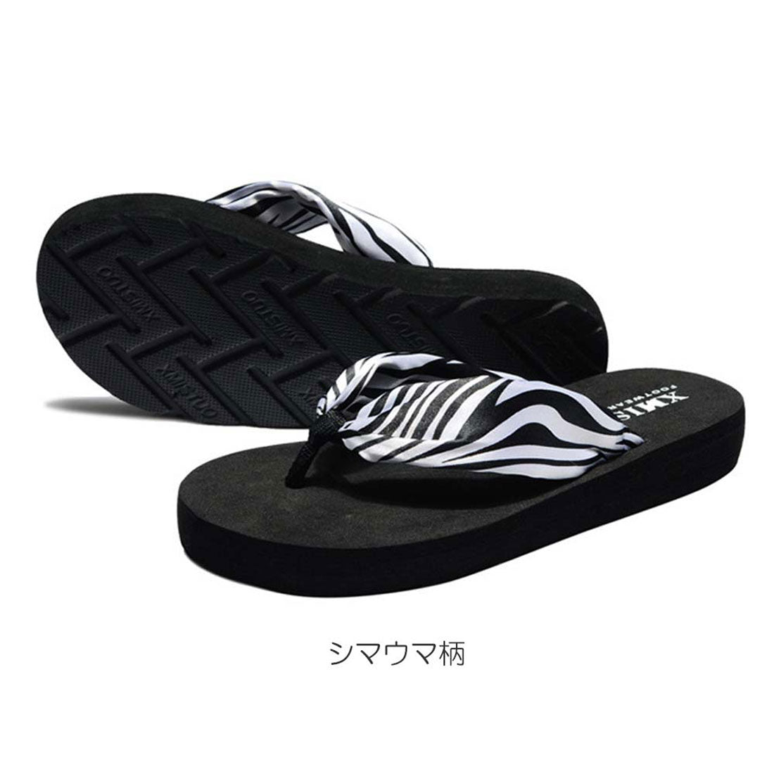 トングサンダル レディース ブラックA(フラワー)