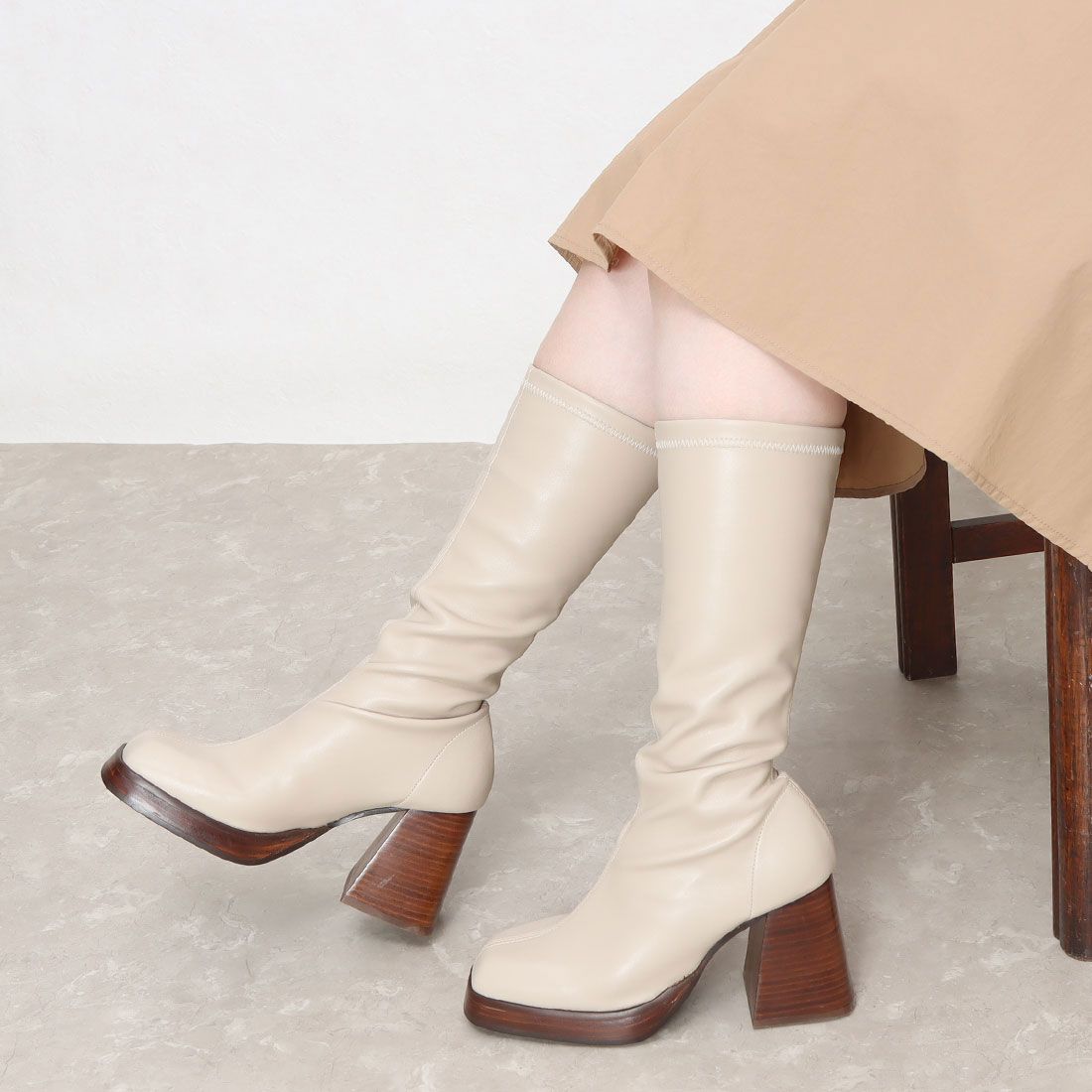 アンヘル アラルコン ANGEL ALARCON チャンキーヒールストレッチブーツ