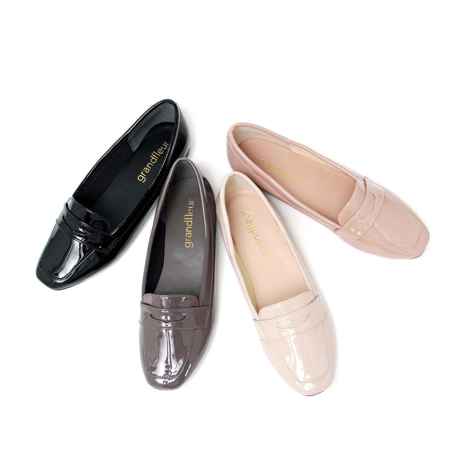 グランドフルール grandfleur 【晴雨兼用】スクエアトゥのローファーパンプス