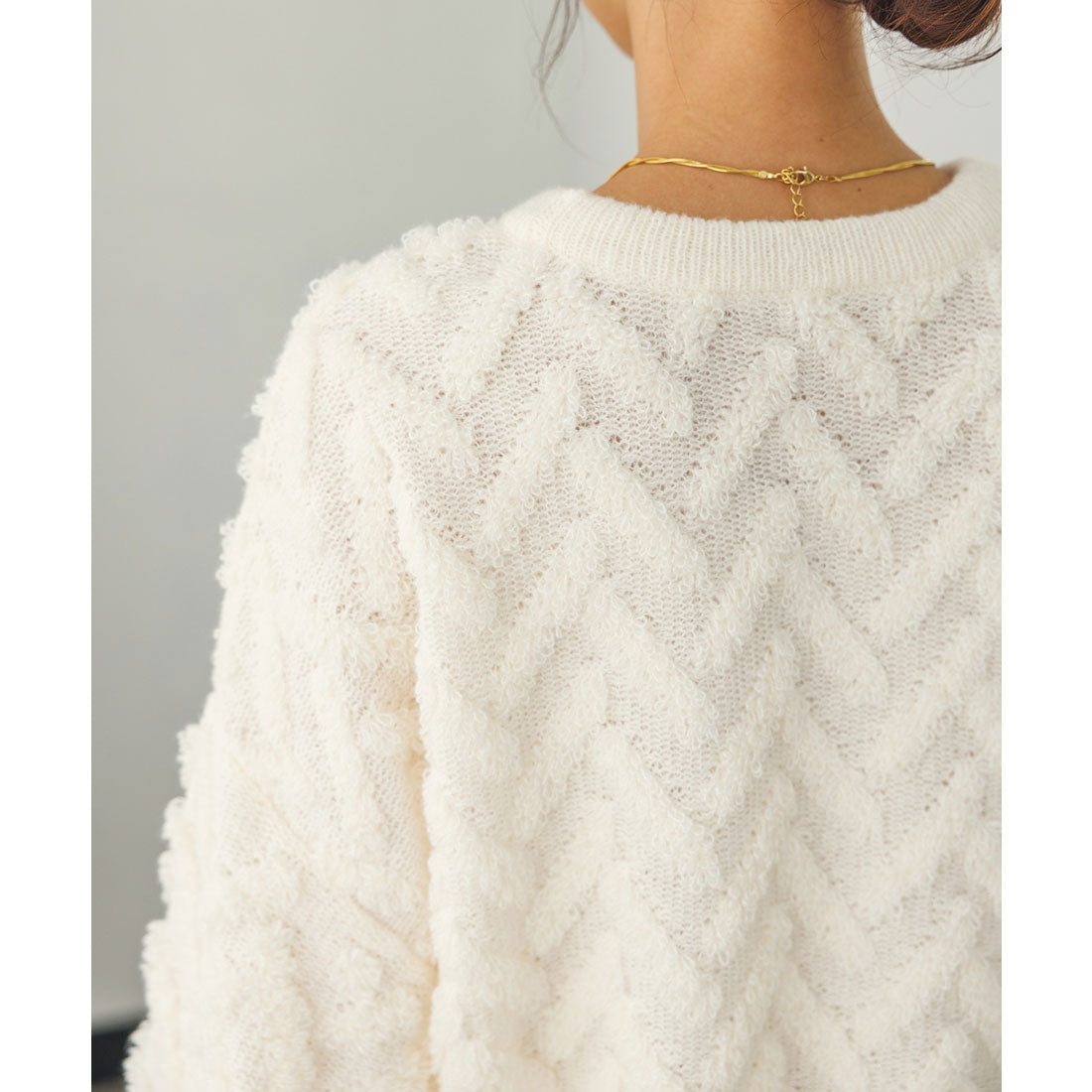 ハンチ hunch モヘアタッチヘリンボーン柄編みニット (オフホワイト) オフホワイト