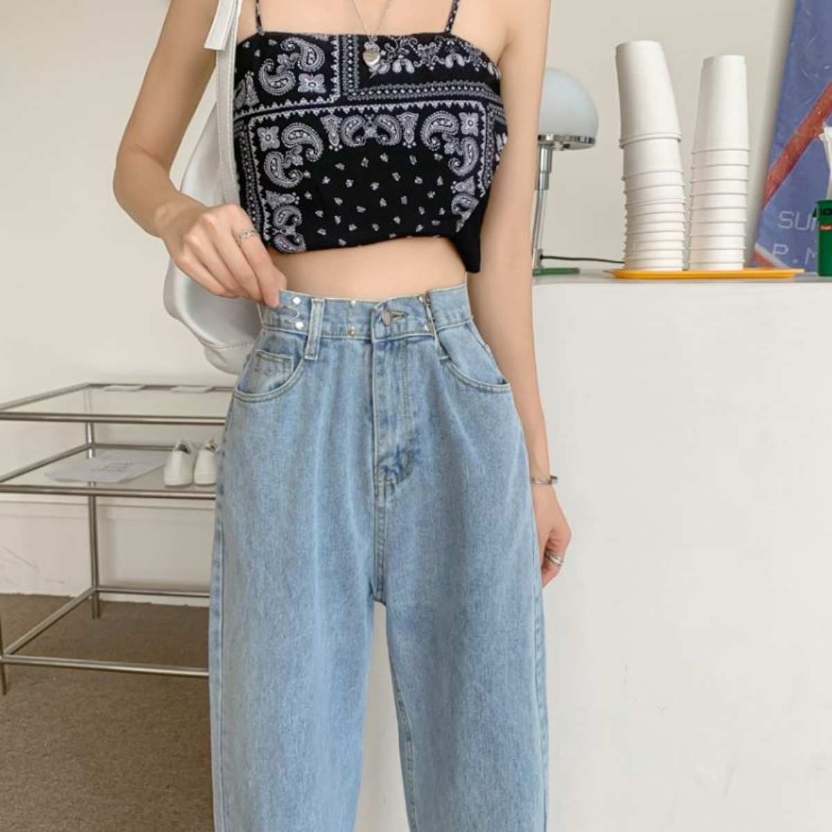 ベルシー Belle Cie ワイドパンツ レディース ウエストシェイプ ハイウエスト パンツ ゆったり ジーンズ ハイウェスト デニム ボトムス (ピンク) ピンク