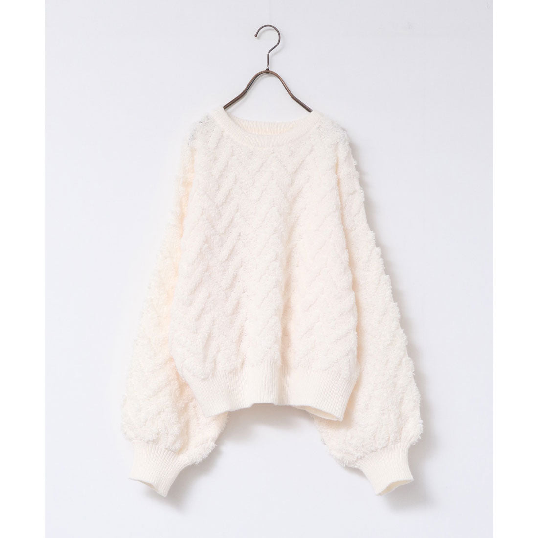 ハンチ hunch モヘアタッチヘリンボーン柄編みニット (オフホワイト) オフホワイト