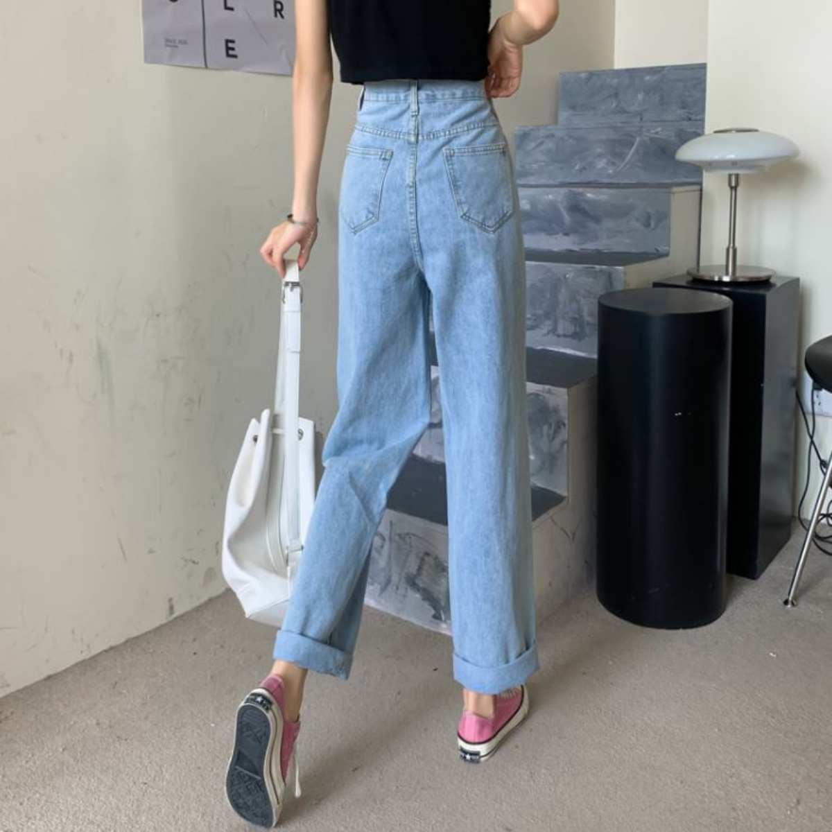 ベルシー Belle Cie ワイドパンツ レディース ウエストシェイプ ハイウエスト パンツ ゆったり ジーンズ ハイウェスト デニム ボトムス (ピンク) ピンク