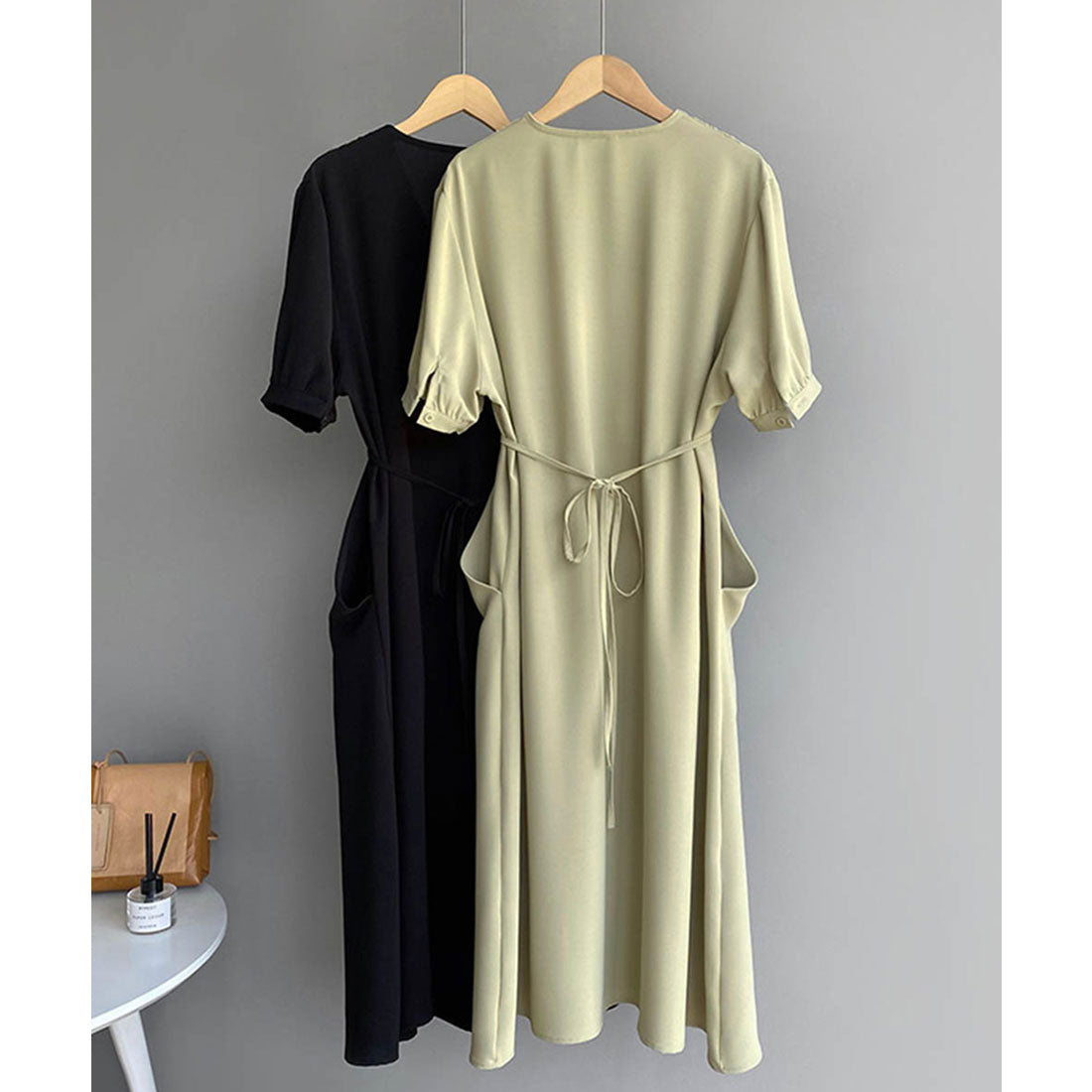 カシュクールワンピース Vネック夏ワンピ ブラック