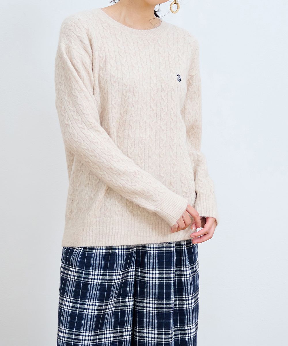 ラナン Ranan <U.S.POLO ASSN./ユーエスポロアッスン> ワンポイントケーブルニット