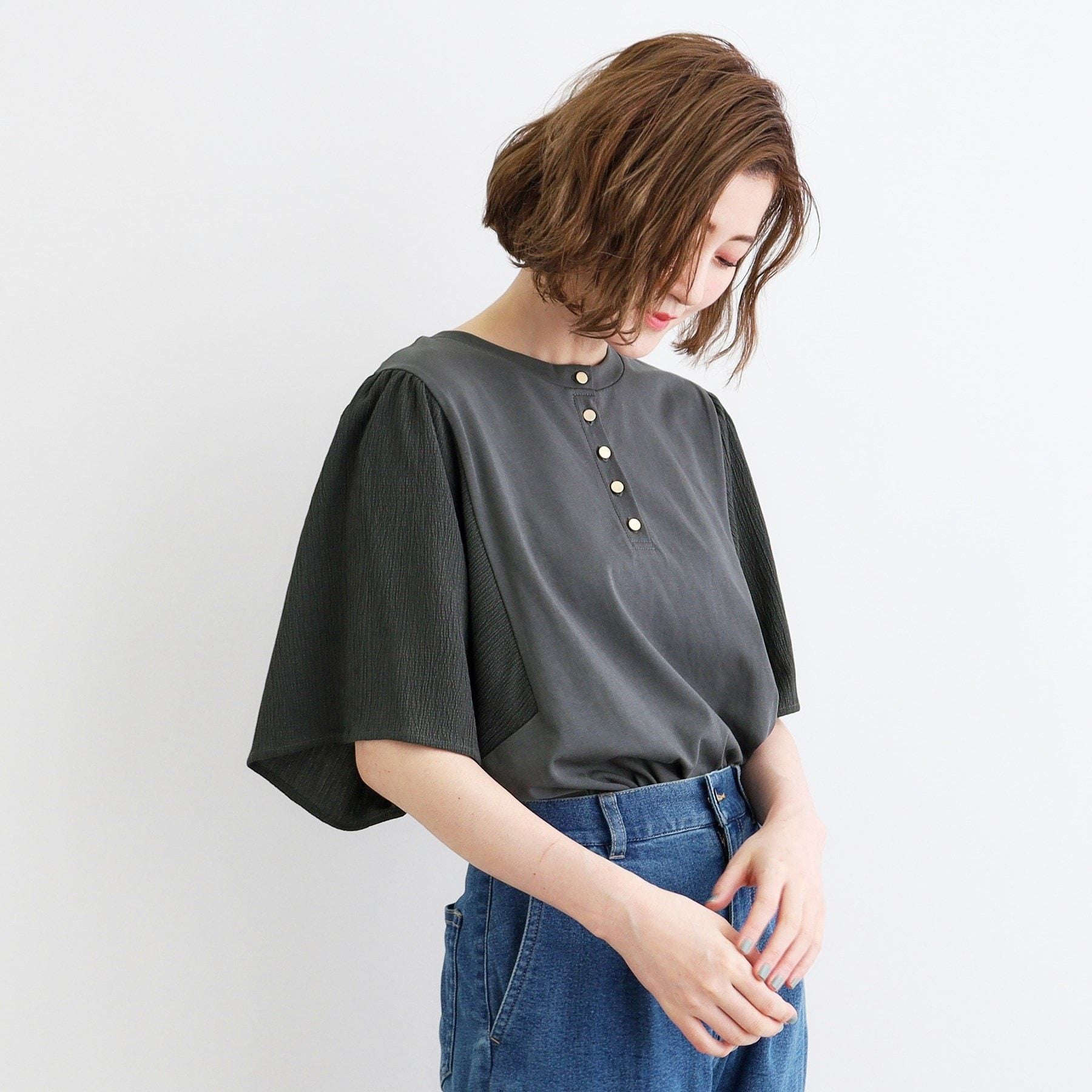 グローブ grove <接触冷感・UVカット・前後2WAY>異素材スリーブプルオーバー