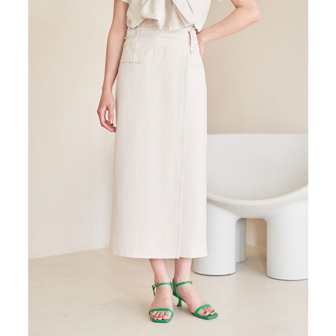 ビス VIS 【接触冷感・洗える】美easyリネンライクベルト付き Iラインスカート (グレー(07)) グレー(07)