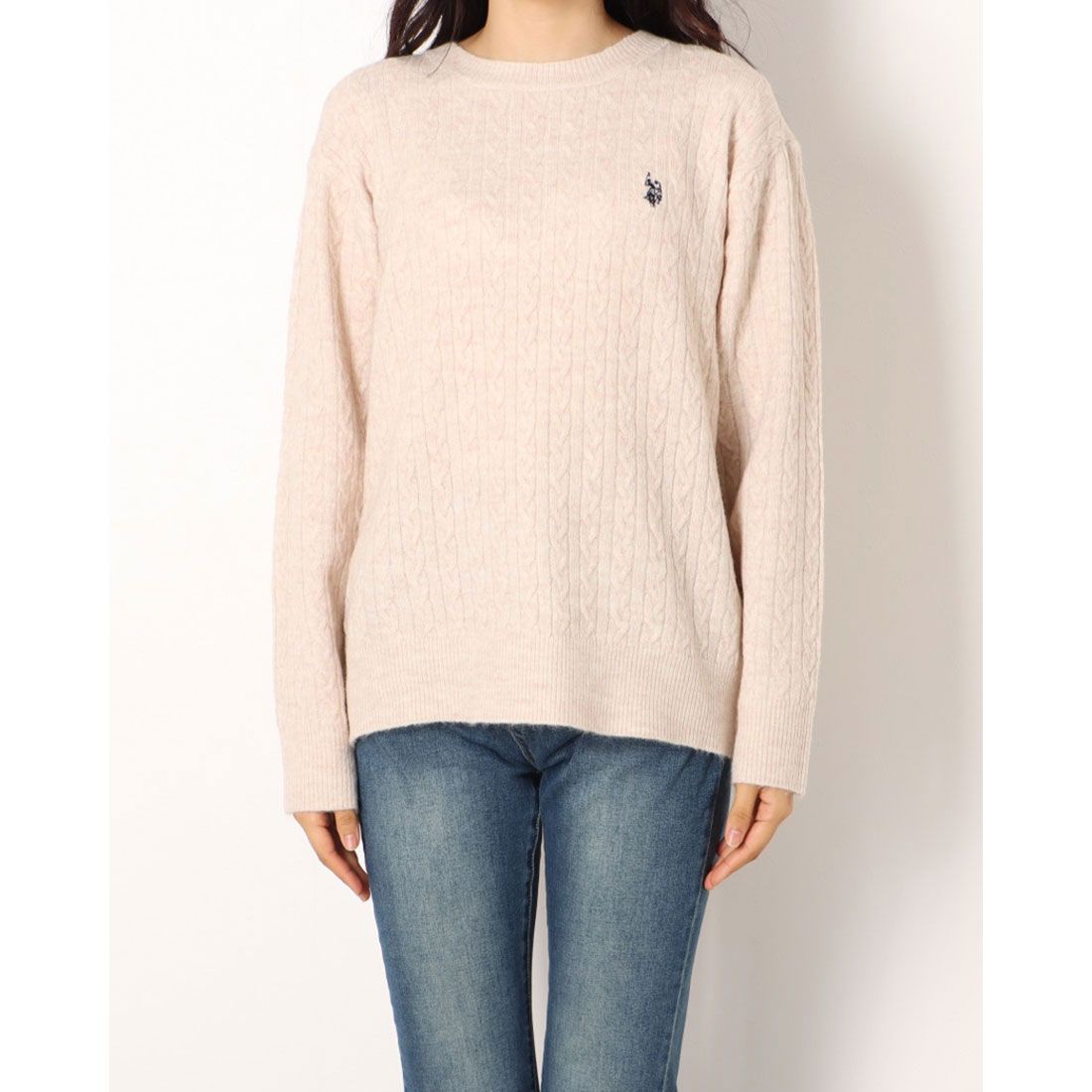 ラナン Ranan <U.S.POLO ASSN./ユーエスポロアッスン> ワンポイントケーブルニット
