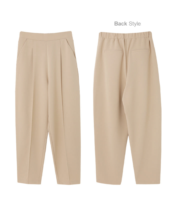 アンドミー andme 梨地ポンチストレッチセンタープレステーパードパンツ ウエストゴム (ブラック) ブラック