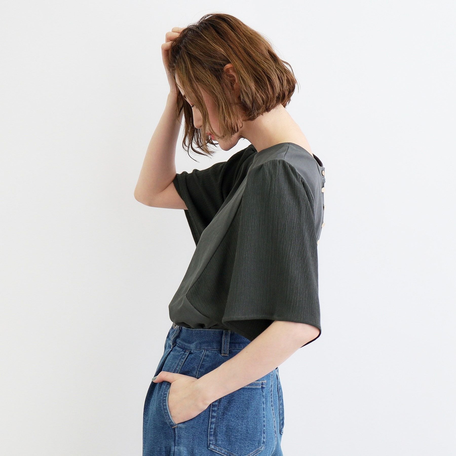 グローブ grove <接触冷感・UVカット・前後2WAY>異素材スリーブプルオーバー