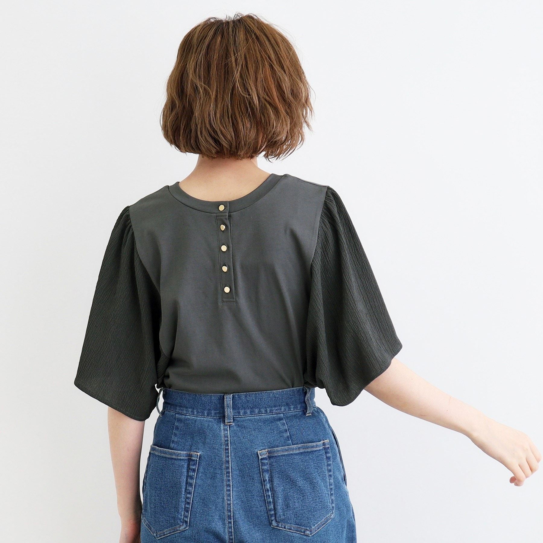 グローブ grove <接触冷感・UVカット・前後2WAY>異素材スリーブプルオーバー