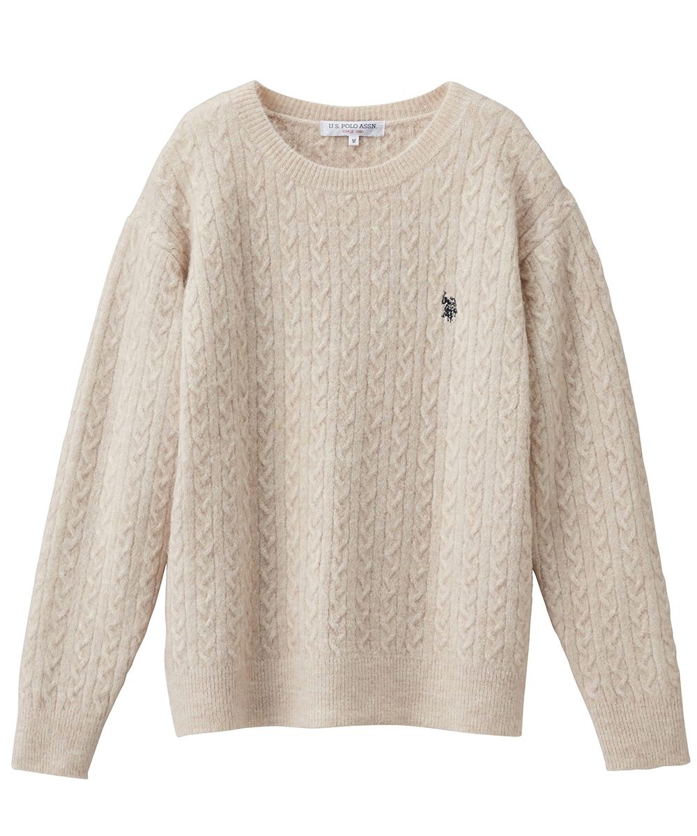 ラナン Ranan <U.S.POLO ASSN./ユーエスポロアッスン> ワンポイントケーブルニット