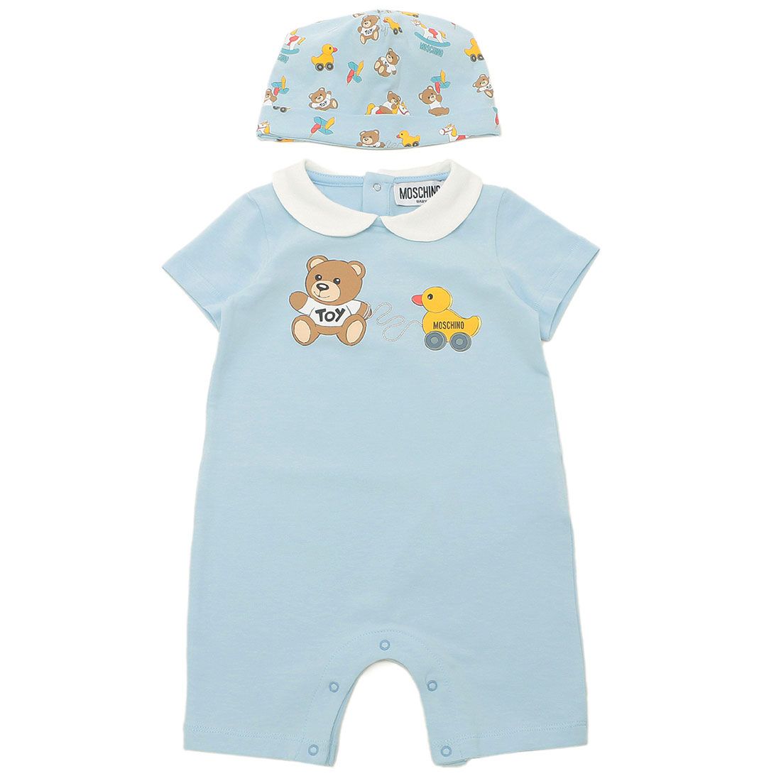 モスキーノ MOSCHINO ベビー服 ベビー用品 テディベア ロンパース 帽子 ブルー キッズ MOSCHINO MMY056 LBA00 40304【返品不可商品】
